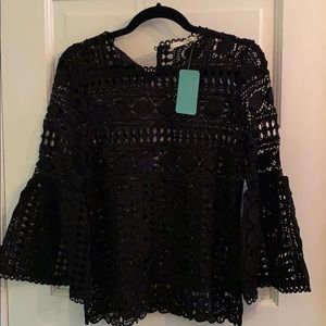 Ellison Crocheted Blouse w/Flared Arms - Large